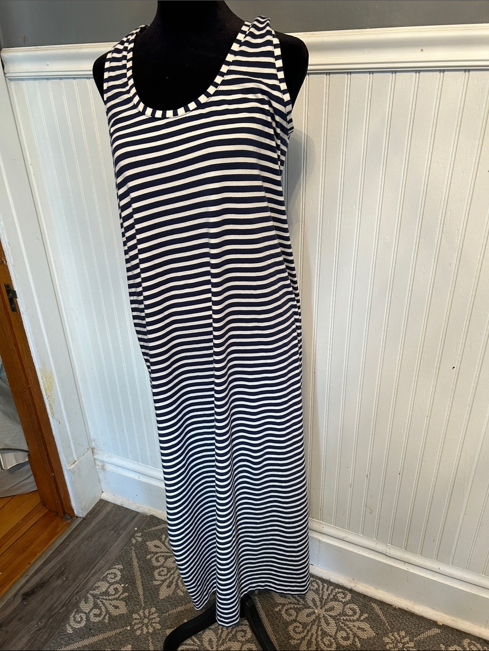 Striped Navy and White Tank Maxi Dress